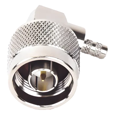 Conector coaxial N macho RF Industries RFN-1009-C-03 en ángulo recto