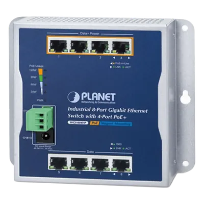 Switch industrial PLANET WGS-804HP con 8 puertos Gigabit y 4 PoE+