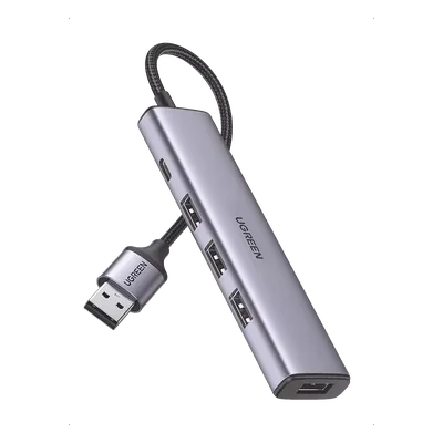 Convertidor USB-A 3.0 a 4 Puertos USB-A 3.0 / 5 Gbps Transferencia / Alimentación por USB-C / Compatibilidad Multiplataforma / Protección Cortocircuito y Sobrecorriente