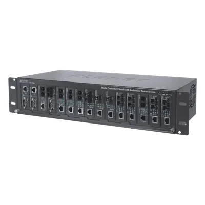 Chasis para convertidores de medios / 15 ranuras / 100-240VAC / 80W / -20 a 70°C / 438x200x103 mm (14.37x6.56x3.38 ft)