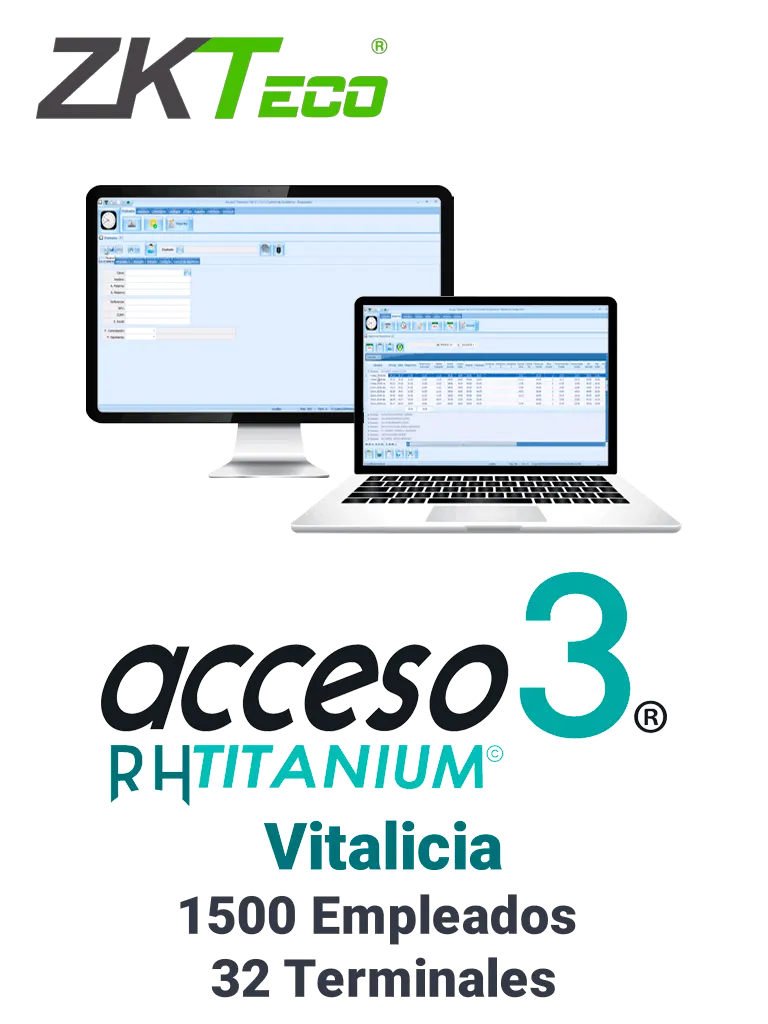 ZKACCESO TITANIUM4P - Licencia para control de asistencia / 1500 empleados / 32 terminales (PC o Reloj) / Compatible con NOI y CONTPAQ / Vitalicia