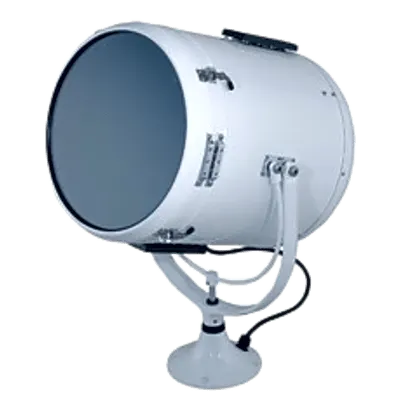 Reflector Marino en Pedestal / Alcance 2 Millas Náuticas / Tambor 10" (25.4 cm) / Carcasa Blanca / Resistente a UV y Salinidad