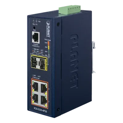 Switch industrial PLANET IGS-5225-4P2S con 4 puertos PoE y 2 SFP