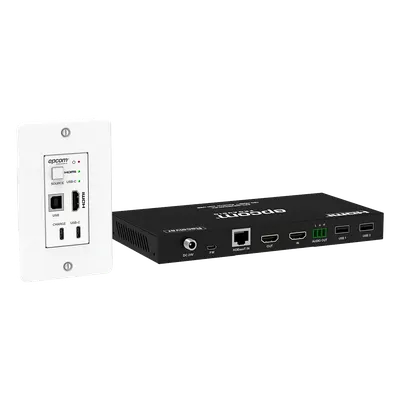 Extensor HDBaseT / 4K@60Hz / 100 m (328 ft) Cat6/6a/7 / Conmutador 2x1 HDMI/USB-C / KVM / PoE