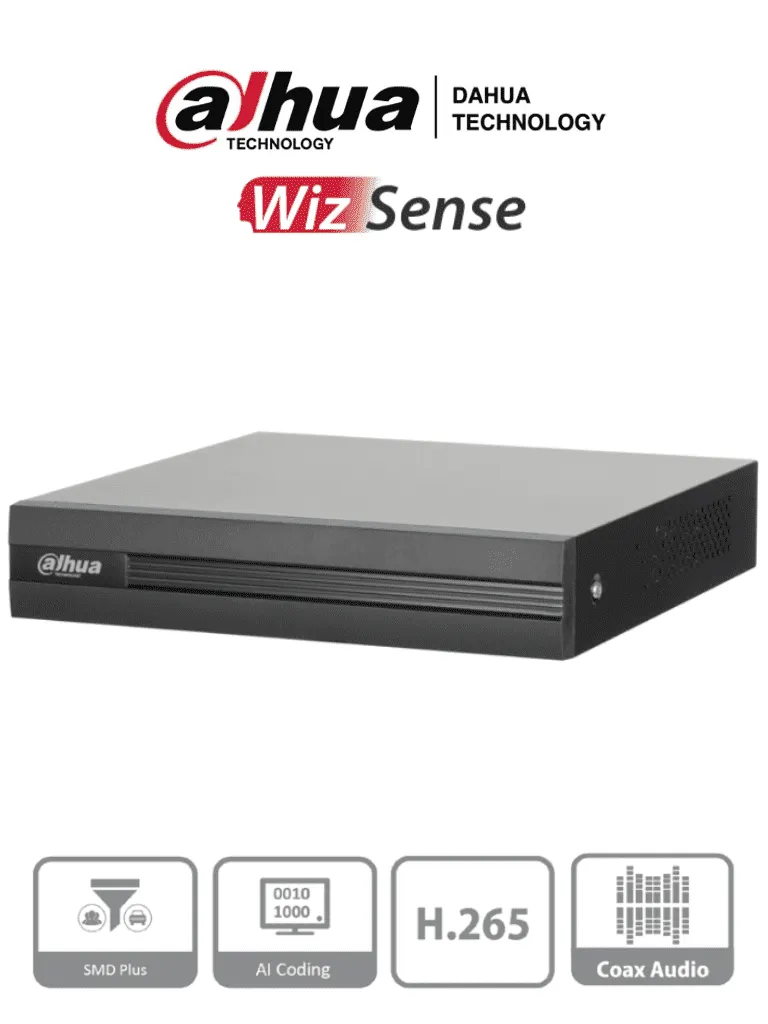 DAHUA XVR1B04H-I - DVR de 4 canales 5MP Lite con WizSense y H.265+. Soporta 4 canales + 2 IP, o hasta 6 canales IP. Con SMD Plus y búsqueda inteligente de humanos y vehículos. 1 puerto SATA de hasta 6TB/