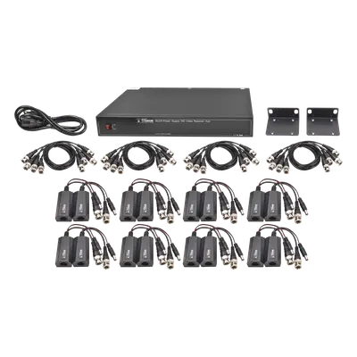 Kit de 16 canales para transmisión de ALIMENTACION (NO SOPORTA COAXITRON)( de 36 Vcc a 12 Vcc) y video (HD-TVI) a distancias de hasta 250 m.