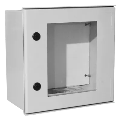 Gabinete de Poliéster IP65 / Puerta Transparente / 400 x 400 x 200 mm / Carga 25 kg / Placa Trasera Incluida