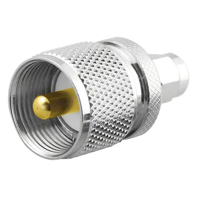 Adaptador en Línea / SMA Macho a UHF Macho PL-259 / Cuerpo Bronce Niquelado / Contacto Oro / Aislante Teflón