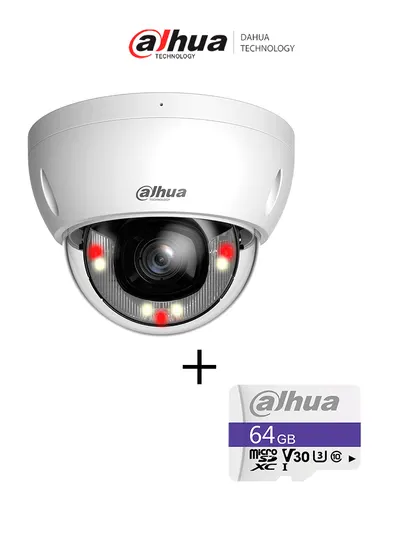 Kit DAHUADH-IPC-HDBW2649EP-S-IL Camara IP Domo 6 MP/ Lente de 2.8mm/ SMD Plus/ Protección Perimetral / Micrófono Integrado/ IP67/ IK10 Ranura para MicroSD +TF-C100/64GB - Dahua Memoria Micro SD de 64 GB UHS-I de regalo/