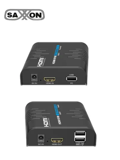 SAXXON LKV373KVM-5.0- Kit Extensor HDMI/KVM para Hasta 120 metros/ Resolución 1080p@60Hz/ Soporta Cableado con CAT 5e y 6/ 30 HZ/ 2 Puertos USB para Conectar Teclado y/o Mouse/ 5 VCD/ Plug and Play/ Punto a Punto o Punto Multipunto con Switch/