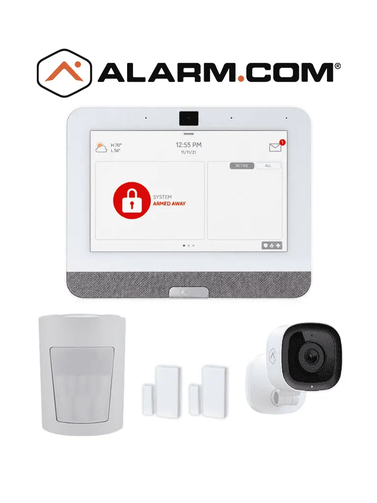 IQ4 Video Premium - Paquete que contiene Sistema de Alarma IQ 4 POWER G ONLY , con pantalla táctil de 7", Power G 915 Mhz 1 sensor PIR inalámbrico PGP9914, 2 sensores magnéticos inalámbricos PG9303 y Cámara exterior alarm.com ADCV724