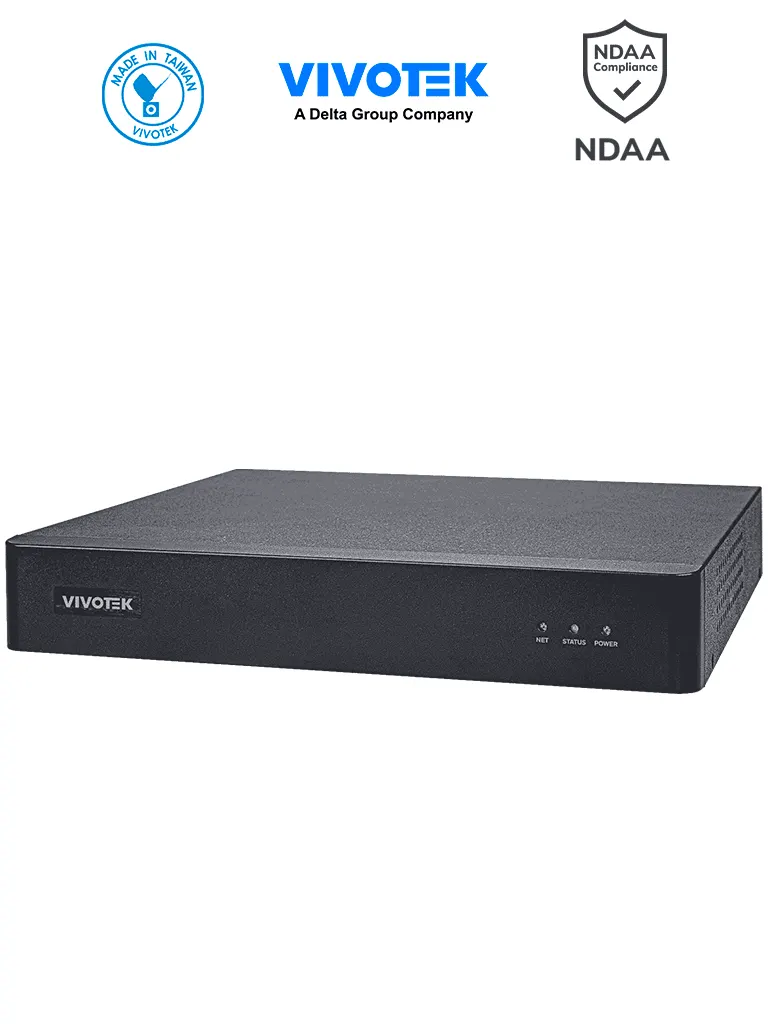 VIVOTEK ND9213P - NVR 4 canales con 1 bahía, 4 puertos PoE FE, 1 FE RJ45, HDMI 4K y VGA, ciberseguridad Trend Micro, control de aforo, Smart VCA Search, gestión PoE, VivoCloud y VAST 2, compatible con NDAA y ONVIF.