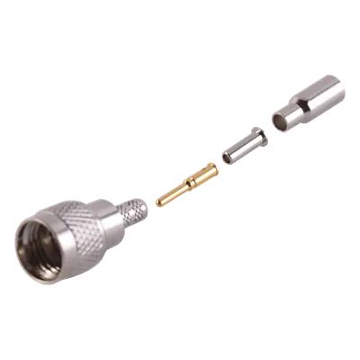 Conector Mini UHF Macho / Anillo Plegable / Bronce Niquelado / Contacto Oro / Teflón / RG-174/U, Belden 8216