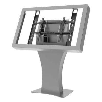 Kiosko Landscape Indoor / Soporte Pantallas 43"-55" / Diseño Hourglass / Base Plana Rectangular / Supresor 6 Salidas UL / Bandeja Interna / Acabado Powder Coat