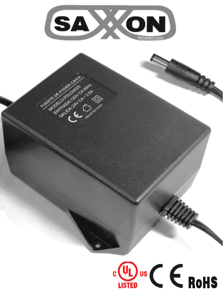 Fuente de poder SAXXON PSU24025 de 24 VCA y 2.5 amperes