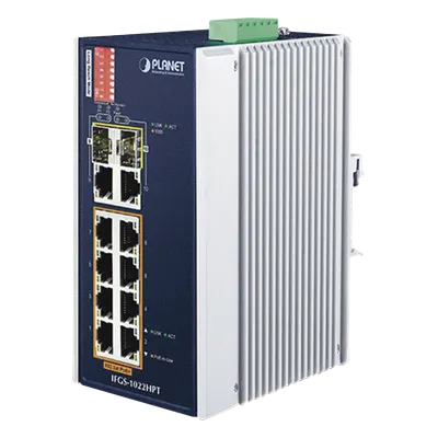 Switch Industrial PoE+ / 8 Puertos 10/100TX / 2 Puertos Gigabit Combo TP/SFP / 240W / -40 a 75°C / Alcance Extendido 250m (820 pies)