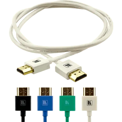 Cable HDMI Ultra Delgado Alta Velocidad con Ethernet | 4K@60Hz (4:4:4) | 18Gbps | Conector HDMI Delgado 16 mm (0.63 in) | Radio de Curvatura 36 mm (1.42 in) | Triple Blindaje | Conectores Chapados en Oro 24K | 0.9 m | Blanco
