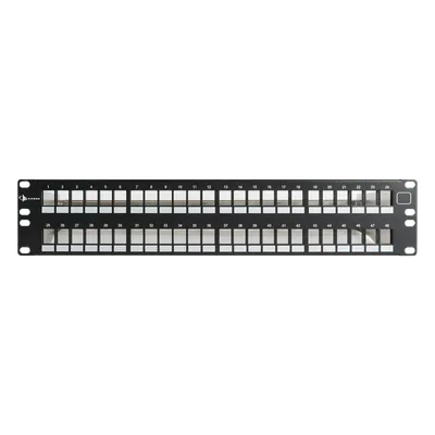 Patch Panel / 48 Puertos Keystone UTP / Plano 2UR / Acero 18 Gauge / 19.00 x 3.50 x 5.96 in