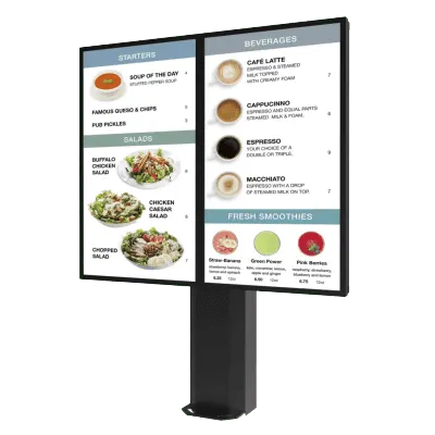Kiosco exterior IP65 / Pantallas 55" / Base pedestal 8" / UL 48 / 2 pantallas / 1.68 m (5.5 ft) alto