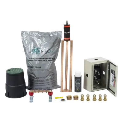 Kit de Puesta a Tierra / 70 A / Resistencia < 2 Ω / Electrodo Magnetoactivo / Compuesto Mejorador / IP66 NEMA 4