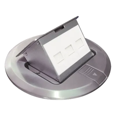 Mini Caja de Piso Redonda / Acero Inoxidable / 3 Puertos Keystone / Cat5e-Cat6 / 0.829 kg