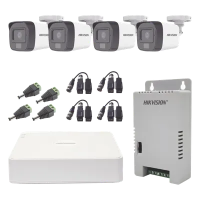Kit de Videovigilancia TURBOHD / DVR 4 Canales Pentahíbrido / 4 Cámaras Bala 1080p / Audio por Coaxitron / Luz Dual 20 m (65.6 ft) Blanca + 30 m (98.4 ft) IR / IP67 / Fuente 12V/13.5V/15V Seleccionable