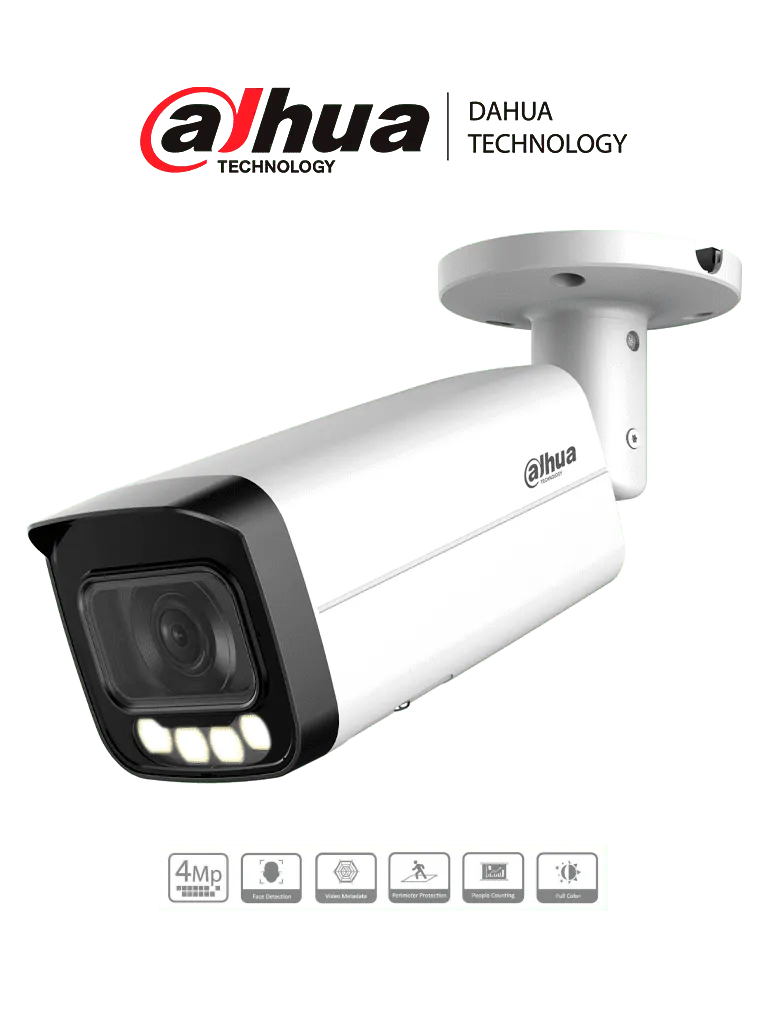 DAHUA DH-IPC-HFW5449TP-ASE-LED-0280B-S2  Cámara IP Bullet Full Color de 4 MP/ Lente de 2.8 mm/ 40 m ir/  Micrófono Integrado/ Detección Facial/ Conteo de Personas/ Protección Perimetral/ SMD 3.0./ ePoE/ IP67/ E&S de Alarma/ Ranura para Micro SD/AcuPick