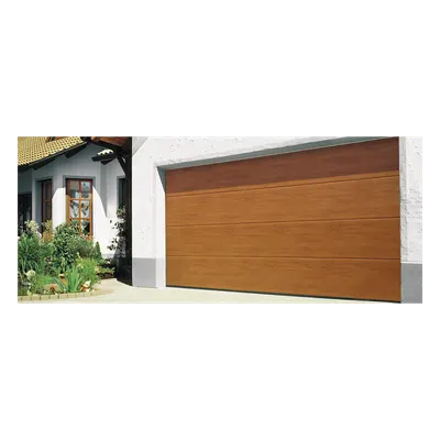 Puerta de Garage / 18x7 pies / Aislada / Imitación Madera / Golden Oak / Línea Central