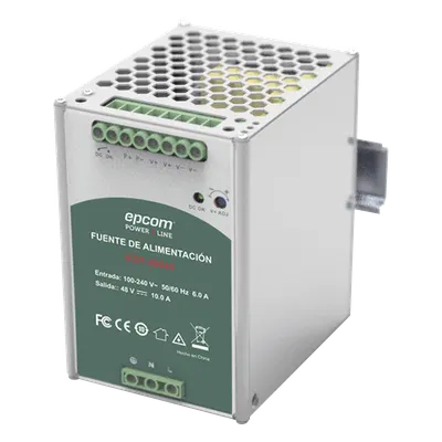 Fuente de Poder Industrial / 48 VCC @ 10A / 480W / Entrada Universal 100-240 VCA / Operación -20°C a 70°C / Riel DIN