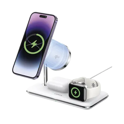 Cargador Inalámbrico MagSafe 3 en 1 | 25W | Certificación Oficial Qi2 | MFI | Perfecto para iPhone, AirPods y Apple Watch  | Carga Adaptativa /Simultanea | Luz Indicadora LED | Incluye Cable.