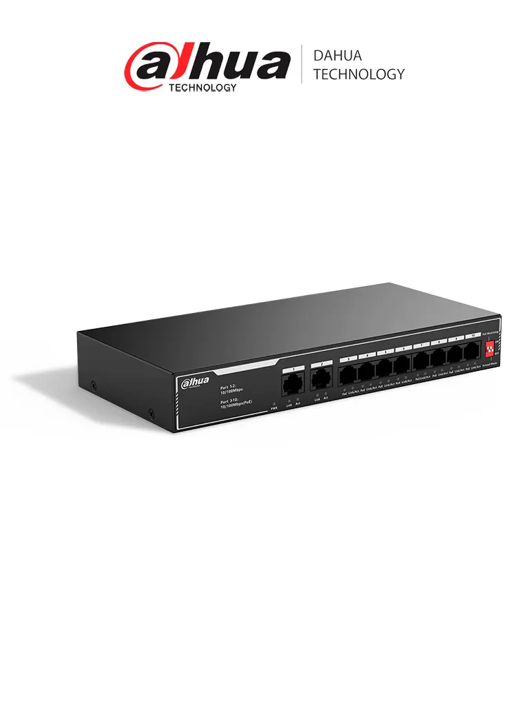 Switch PoE Dahua SF1010LP de 10 puertos y alcance extendido
