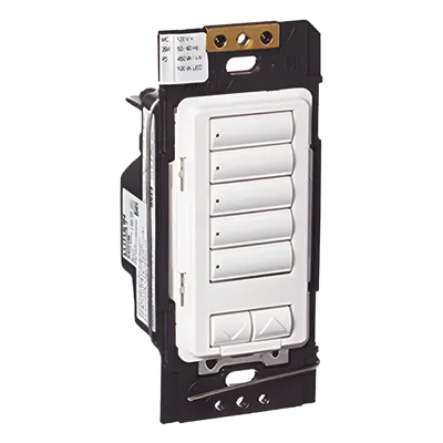 Botonera Híbrida Inalámbrica / 5 Botones Programables / Atenuador Integrado 450 W / RF 431-437 MHz / Instalación 2 Hilos o con Neutro