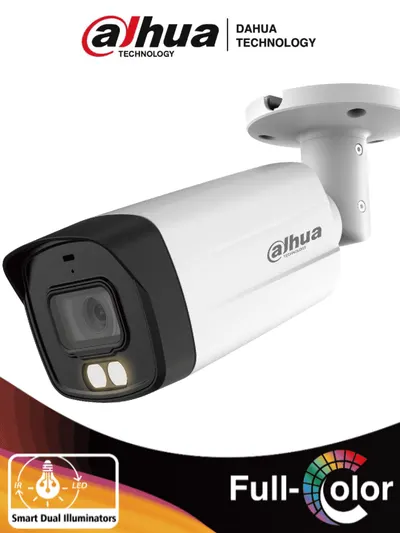DAHUA HAC-HFW1509TMN-IL-A - Cámara Bullet de 5 MP con Iluminador Dual Inteligente y Full Color. Equipado con lente de 2.8 mm y un ángulo de visión de 111° y con micrófono integrado. Ofrece iluminación visible hasta 40 mts, WDR de 130 dB