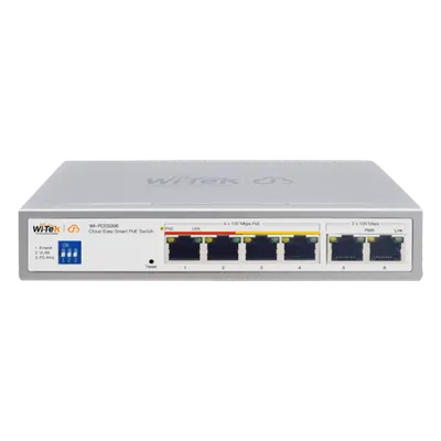Switch PoE / 4 Puertos 10/100 Mbps PoE af/at / 2 Puertos Uplink 10/100 Mbps / Presupuesto 60 W / Alcance PoE 250 m (820.2 ft) / ONVIF