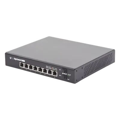 Switch EdgeMAX Administrable de 8 Puertos Gigabit con PoE+/PoE Pasivo 24V + 2 Puertos SFP, 150 W
