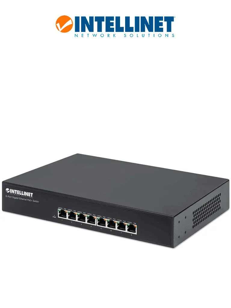 INTELLINET 560641 -Switch Gigabit PoE+ de 8 puertos, IEEE 802.3at/af, 140W, Endspan, para escritorio y montaje en rack de 19"