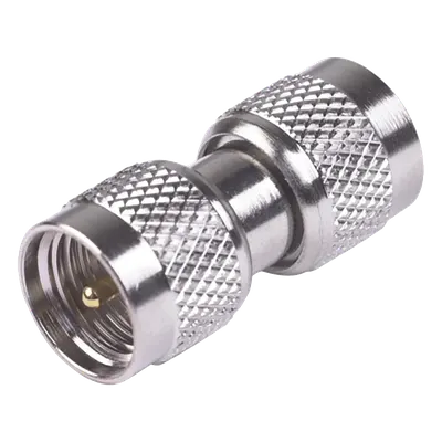 Adaptador Barril / Mini-UHF Macho a Macho / Bronce Niquelado / Teflón / Montaje en Línea