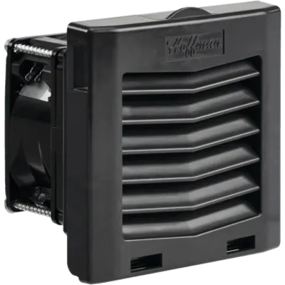 Ventilador con Filtro de Montaje Lateral HF04 / Flujo de Aire 21 CFM (36 m³/h) / 48 V / Negro Grafito RAL 9011 / Instalación Click-Fit sin Herramientas / Rejilla con Bisagras / Type 12