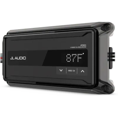 Amplificador Náutico Compacto / 4 Canales / Clase D / 150 W x 2 Puenteado / IP67 / 9-16 VDC / Filtros Paso Alto/Bajo / Refuerzo de Graves / JL Audio AP