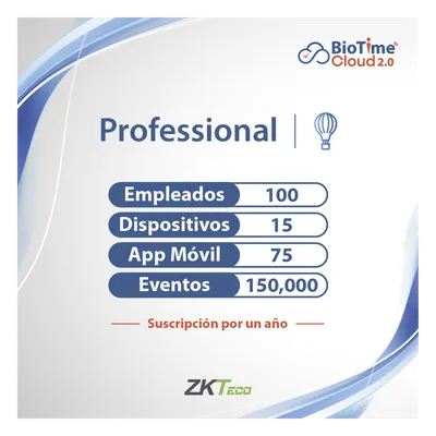 Licencia Cloud / 100 Usuarios / 15 Dispositivos / Gestión de Asistencia / Anual