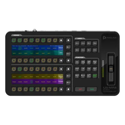 Controlador de Eventos Compacto / Pantalla Táctil 21.5" / Pantalla Inteligente 8" / 87 Botones LCD Programables / 4 Encoders y 8 Faders / HDMI 2.0 / 12G-SDI / Control MIDI y KVM