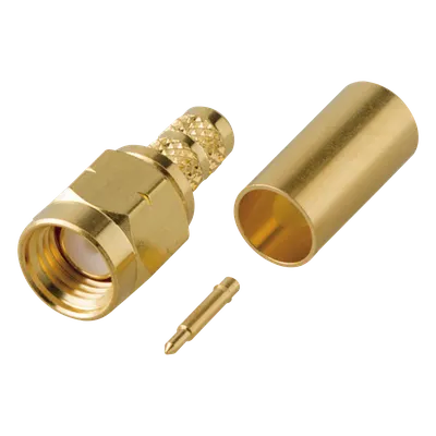 Conector SMA Macho / Rosca Izquierda / Anillo Plegable / RG-58/U / Cuerpo Oro / Teflón