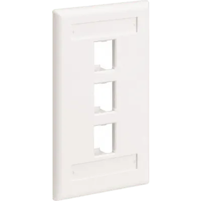 Placa de Pared Vertical / 3 Puertos Mini-Com / Con Espacios para Etiquetas / 69.8 x 114.3 mm (2.75 x 4.5 in) / Blanco Mate