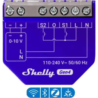 Controlador de Atenuación Inteligente / 0-10V y 1-10V / Wi-Fi Matter Zigbee / Relé 13 A / Medición 110-240 V / ESP32-C6