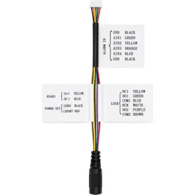 Arnés de Refacción / Alimentación / Entradas de Alarma / RS485 / Control de Cerradura / Cableado por Colores