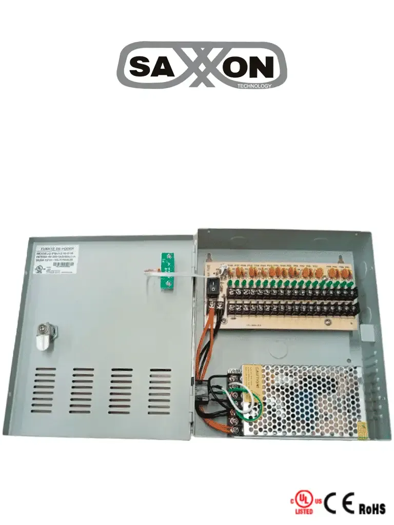 Fuente de poder SAXXON PSU1210-D18 de 12 VCD para hasta 18 cámaras