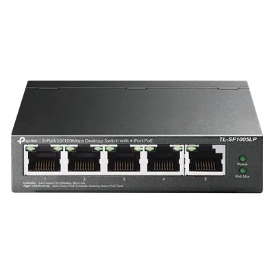 Switch PoE TP-Link TLSF1005LP con 4 puertos PoE y extensión de 250 m