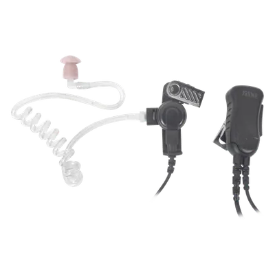 Micrófono de Solapa con Audífono Discreto / Tubo Acústico Transparente / PTT Integrado / Cable Uso Rudo / Compatible Motorola y HYT