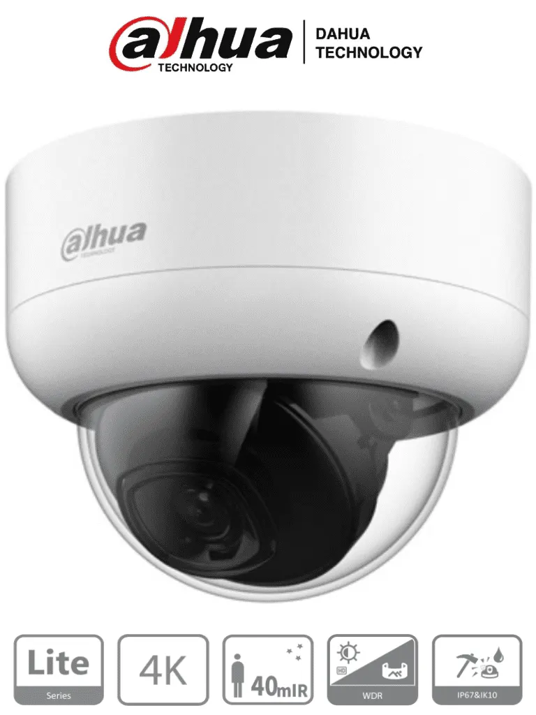 DAHUA HAC-HDBW1801EAN - Camara Domo Antivandalica 4k/ 8 Megapixeles/ Lente de 2.8mm/ 106 Grados de Apertura/ Metalica/ Super Adapt/ WDR Real de 120 dB/ IR de 40 Metros/  ip67/ IK10