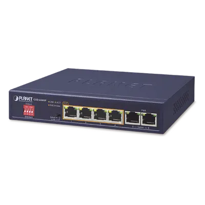 Switch PoE+ / 4 Puertos Gigabit 802.3at / 2 Puertos Uplink / 65W Total / 820 pies Extensión